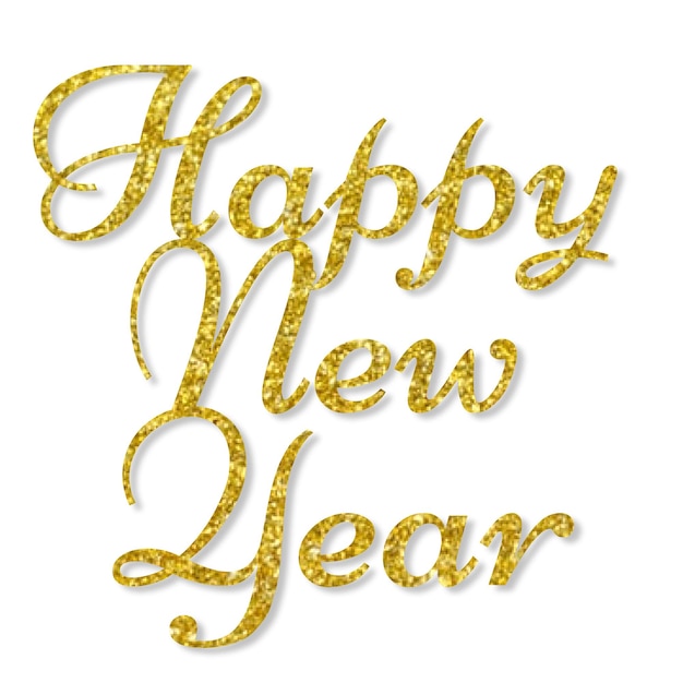 Feliz año nuevo. letras de metal dorado realista aisladas sobre fondo blanco.