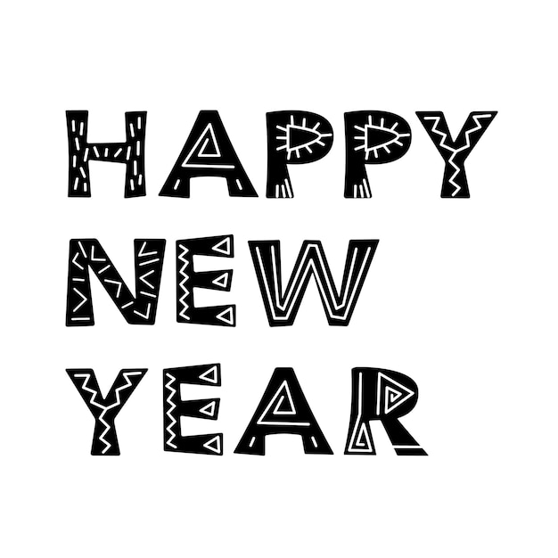 Feliz año nuevo letras negras estilo etcnic