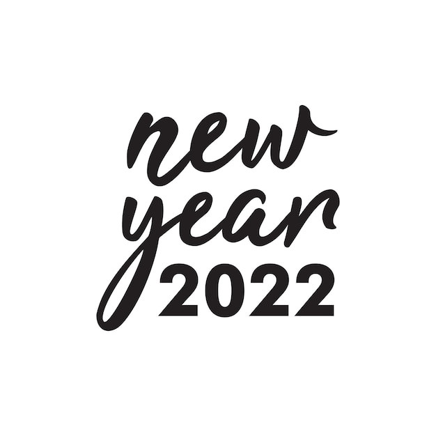 Feliz año nuevo letras tipografía inscripción manuscrita con remolinos Vector gratuito