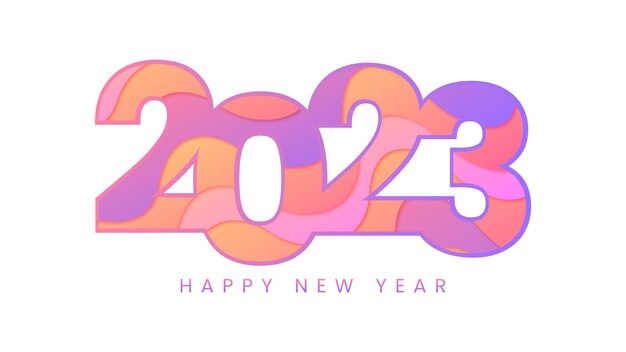 Feliz año nuevo logo 2023 Corte de papel degradado