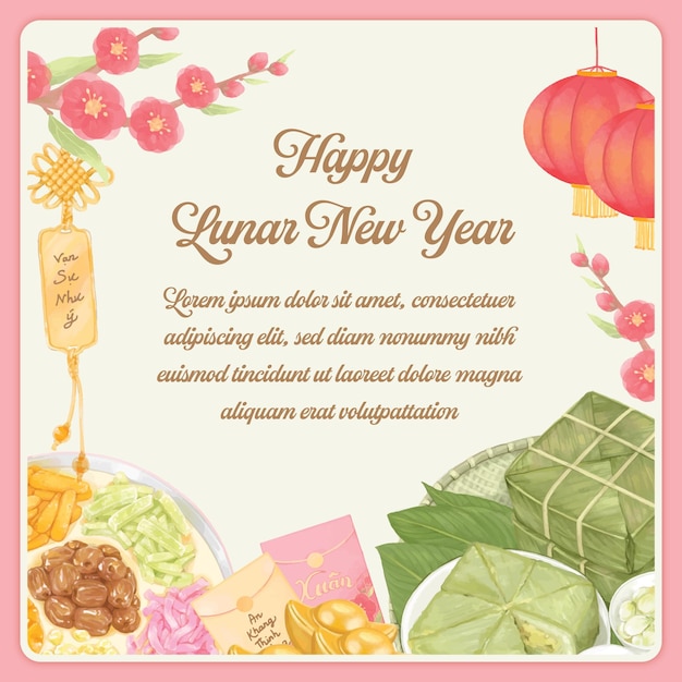 Feliz año nuevo lunar estandarte dibujado a mano