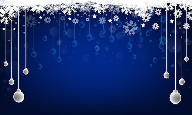 Feliz año nuevo Navidad nevando Fondo de bola Cuadro de entrada de texto Fondo azul