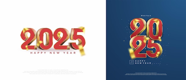 feliz año nuevo con números 3D brillantes y reales diseño de números 2025 fondo del año nuevo 2025 para un calendario de póster y tarjeta de felicitación