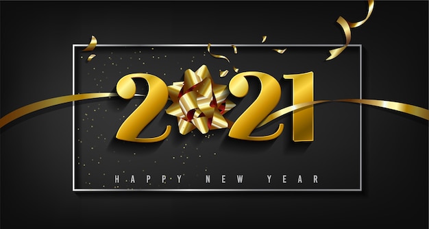 feliz año nuevo con números dorados y una cinta dorada