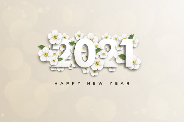 feliz año nuevo con numeros y flores