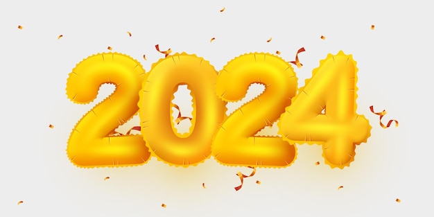 Feliz año nuevo números de globos de vacaciones con diseño de cartel o banner festivo de confeti