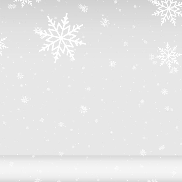 Feliz año nuevo o fondo de Navidad con copos de nieve cayendo. Vector.