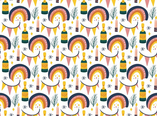 Feliz año nuevo patrón abstracto boho en estilo moderno. fondo, papel tapiz. Ilustración vectorial.