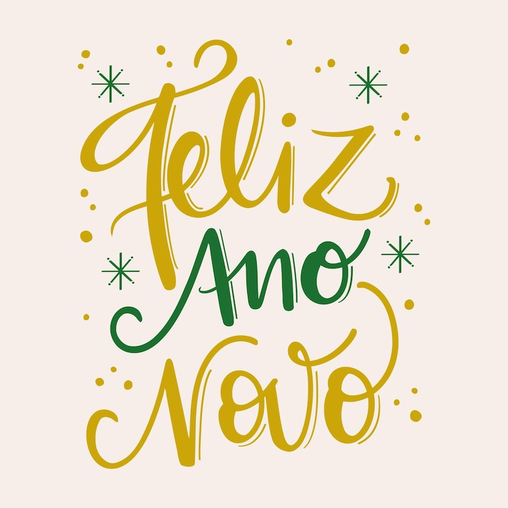 Vector feliz año nuevo portugués brasileño mano letras caligrafía vector