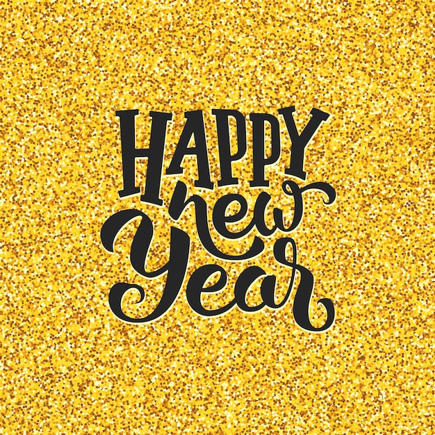 Feliz año nuevo saludos sobre fondo dorado