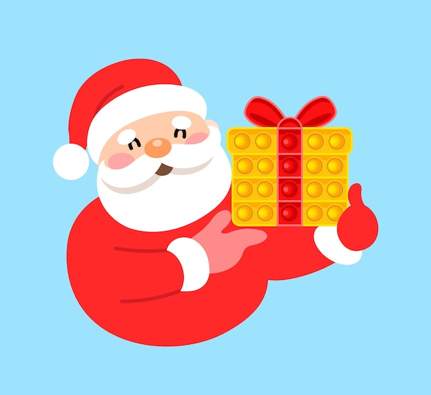 Feliz año nuevo santa claus con ilustración de vector de regalo de juguete antiestrés