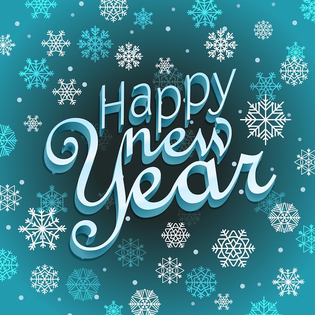 Feliz año nuevo tarjeta de felicitación de letras. fondo de invierno con copos de nieve. fondo de vector de copos de nieve de vector diferente