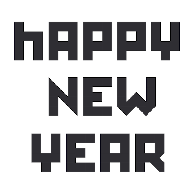 Feliz año nuevo texto estilizado brutalismo plantilla de estilo bauhaus pixel art letras abstractas geométricas