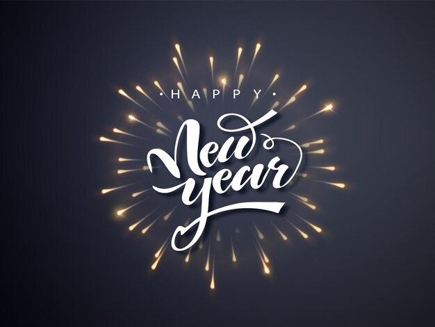 Feliz Año Nuevo. Texto de letras para fuegos artificiales de chispa de feliz año nuevo.
