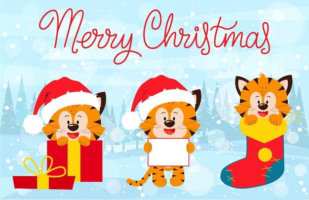 Feliz año nuevo tigre y tarjeta de felicitación feliz Navidad