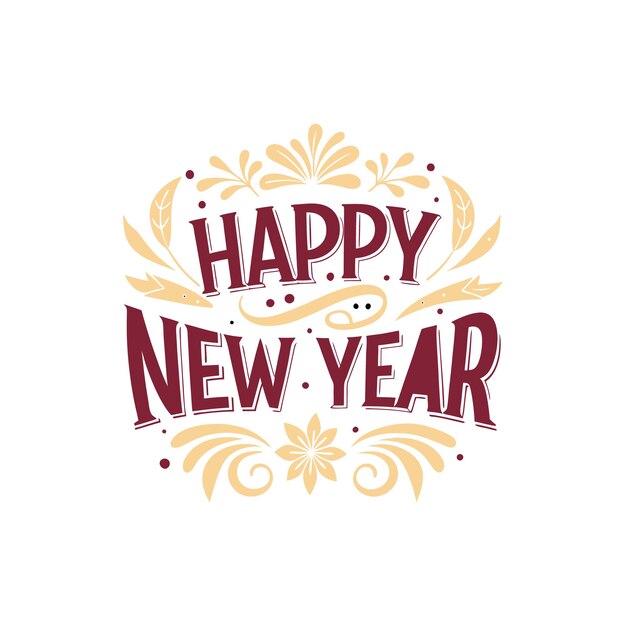 Feliz año nuevo tipografía con adornos vector
