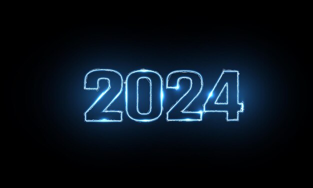 Feliz año nuevo vacaciones vectoriales en tecnología concepto de innovación de diseño de circuitos de ciencia ficción 3D 2024 número de fecha tarjeta de felicitación de vacaciones plantilla de banner web futurista.