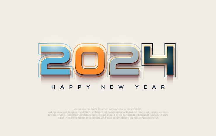 Vector feliz año nuevo vector 2024 con un número único de facturas mutuas con números coloridos vector fondo premium para banners carteles o calendario