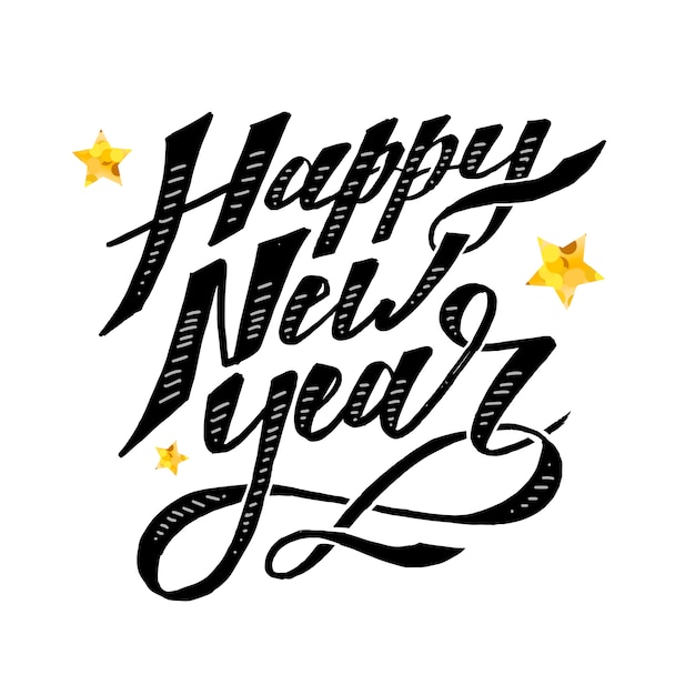 Feliz año nuevo vector frase letras caligrafía cepillo