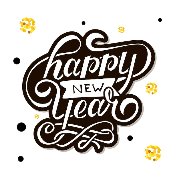 Feliz Año Nuevo Vector Gradiente Frase Letras Caligrafía Pegatina Oro