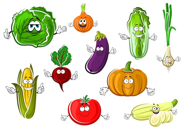 Vector feliz, apetitoso, caricatura, aislado, vegetales