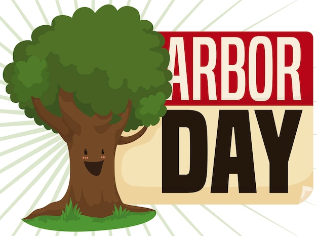 Feliz árbol celebrando el día del árbol y recordándote esta fecha importante con una hoja de calendario