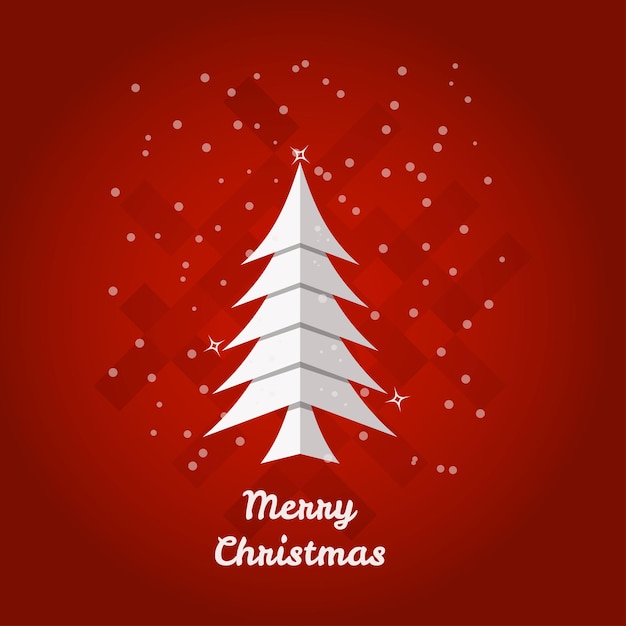 Feliz árbol de Navidad con ilustración de vector de fondo rojo