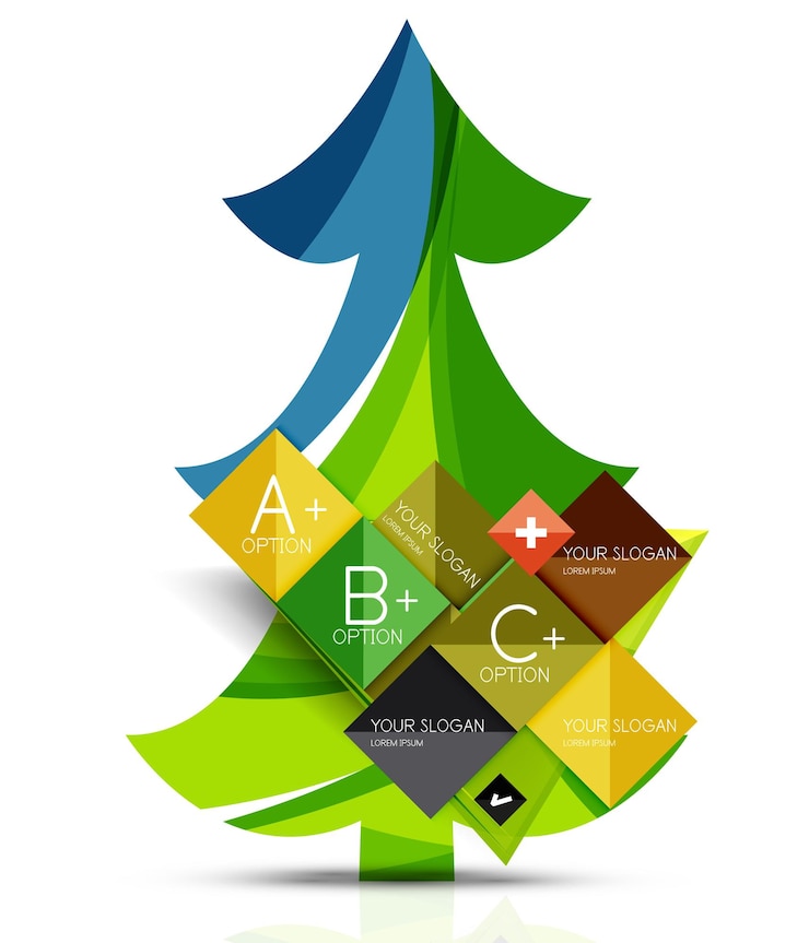 Vector feliz árbol de navidad con infografías