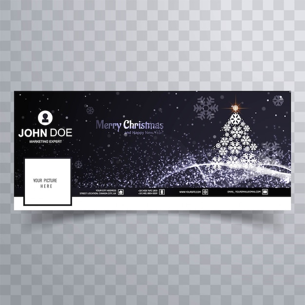 Feliz árbol de Navidad con plantilla de banner de facebook colorido