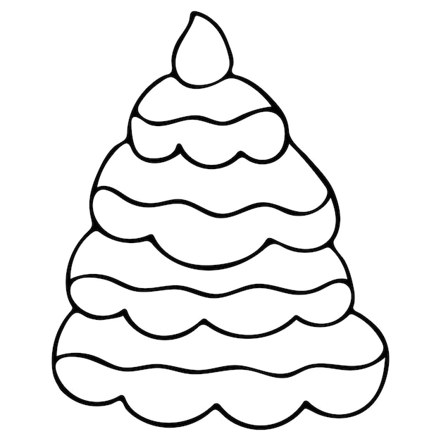 Feliz árbol de Navidad Simples ilustraciones vectoriales dibujadas a mano en estilo garabato en blanco y negro