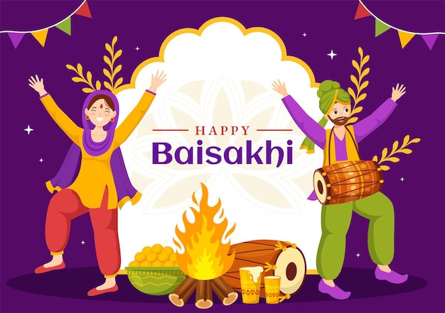 Feliz Baisakhi Ilustración con Vaisakhi Punjabi Spring Harvest Festival of Sikh celebración