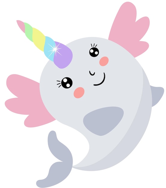 Vector feliz ballena unicornio con alas