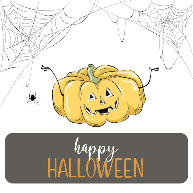 Feliz bandera de Halloween Vector de la tela de araña de la calabaza