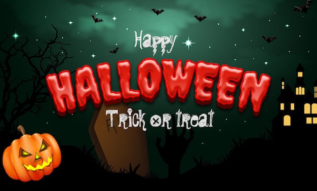 feliz banner de halloween o fondo de invitación a fiesta con efecto de texto