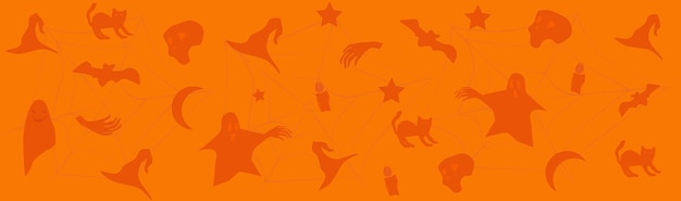 Feliz banner de hallowen con elementos de halloween sobre fondo de madera