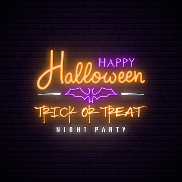 Feliz banner de neón de Halloween.
