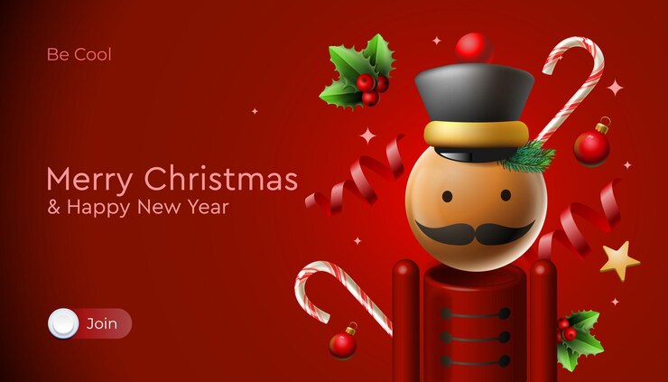 Vector feliz banner web de navidad con cascanueces de navidad y decoración de navidad. diseño de feliz año nuevo.