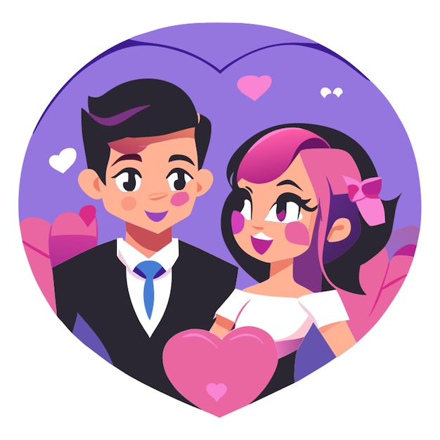 feliz boda amor estilo corazón pegatina novia y novio ilustración vectorial