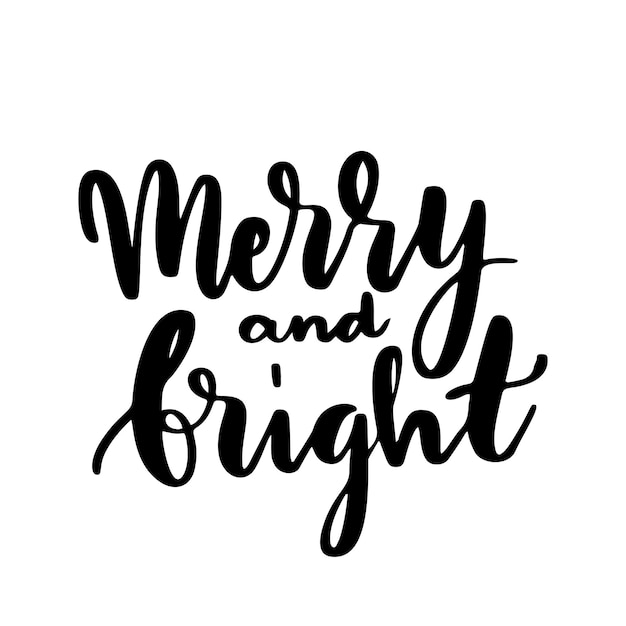 Feliz y brillante tipografía de navidad letras de escritura a mano tarjeta de felicitación de vacaciones estilo de caligrafía de texto de navidad elemento de diseño festivo de navidad aislado sobre fondo blanco temporada de feliz año nuevo