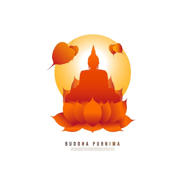 Feliz Buda Purnima, Gautam Buda meditando, ilustración vectorial para el día de Vesak o Buda Purnima