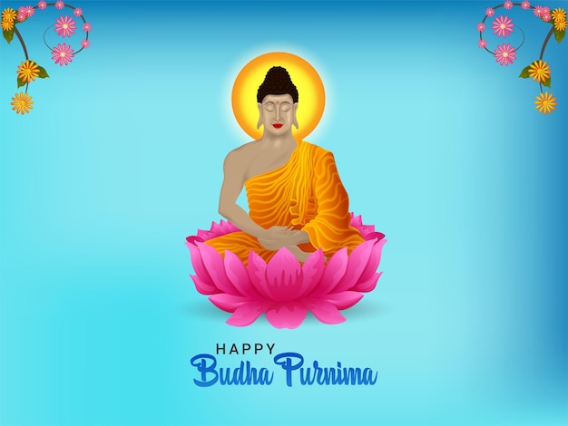 Feliz buda purnima gautam buda meditando ilustración vectorial