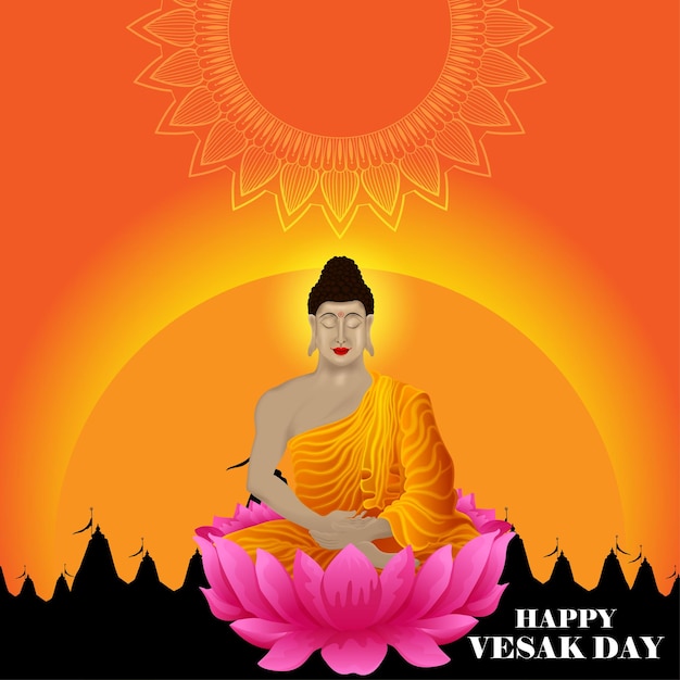 Feliz Buda Purnima Ilustración vectorial del Buda Goutam