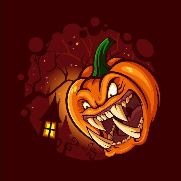 Vector feliz calabaza loca de halloween en la ilustración de la noche