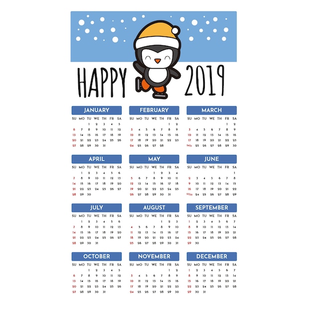 Vector feliz calendario 2019