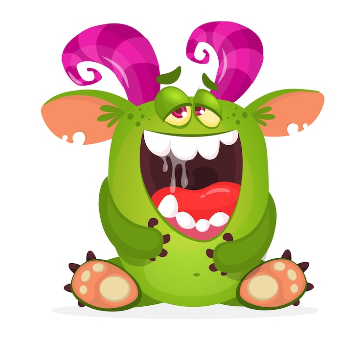 Vector feliz, caricatura, monstruo, vector, divertido, ilustración