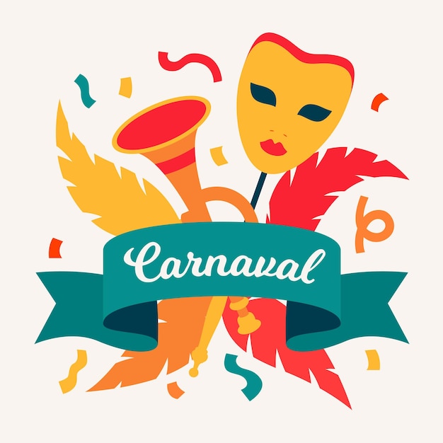 Feliz carnaval post redes sociales mascara y trompetas