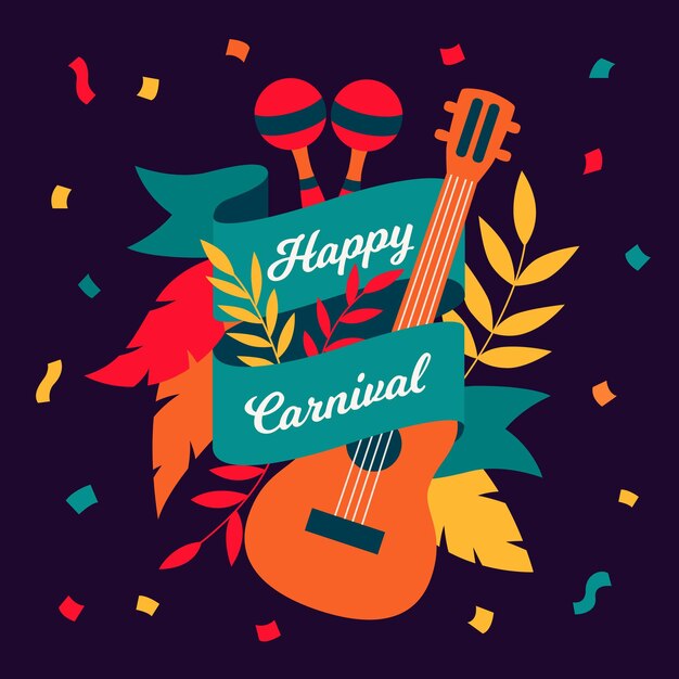 Feliz carnaval Publicación social Guitarra y maracas
