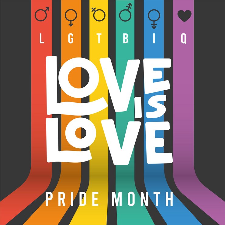 Vector feliz cartel del día del orgullo los colores del arco iris con amor es el mensaje de amor vector