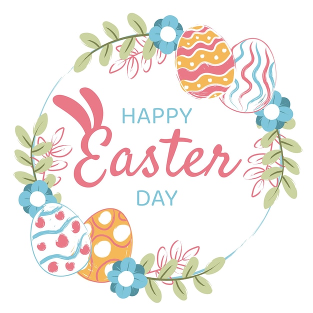 Feliz cartel de pascua con estandarte y tarjeta de felicitación estilo acuarela