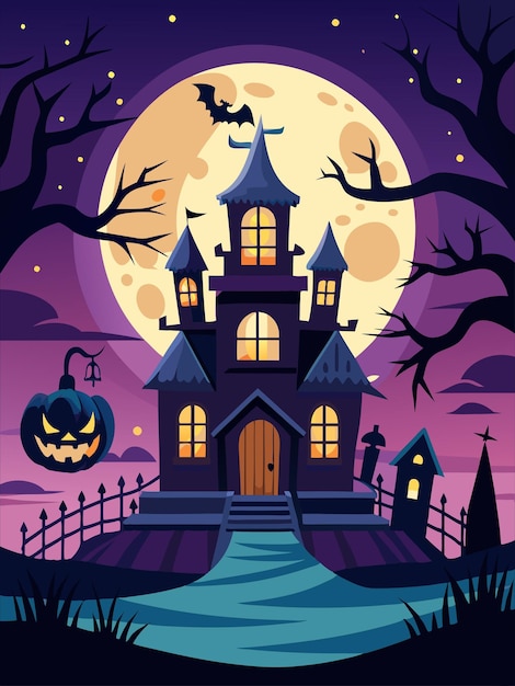 Feliz casa de Halloween en el diseño vectorial de la noche